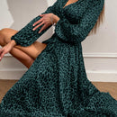 Vestido con estampado de lunares de manga farol cruzado con nudo lateral