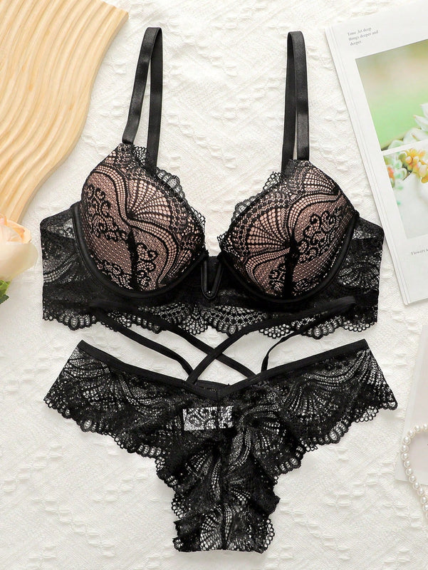 Conjunto de lenceria con encaje con aro