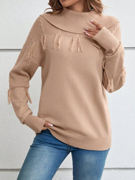 EMERY ROSE Jersey doblado cuello ribete con fleco de hombros caidos