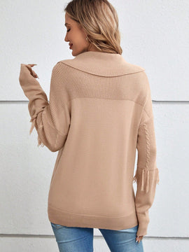 EMERY ROSE Jersey doblado cuello ribete con fleco de hombros caidos