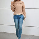 EMERY ROSE Jersey doblado cuello ribete con fleco de hombros caidos