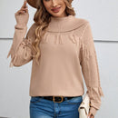 EMERY ROSE Jersey doblado cuello ribete con fleco de hombros caidos