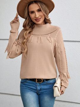 EMERY ROSE Jersey doblado cuello ribete con fleco de hombros caidos