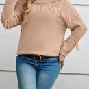 EMERY ROSE Jersey doblado cuello ribete con fleco de hombros caidos