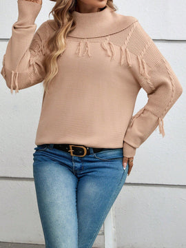 EMERY ROSE Jersey doblado cuello ribete con fleco de hombros caidos
