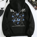 Essnce sudadera con capucha de manga larga de ajuste regular para mujer con estampado grafico de lema de mariposa y relampago para otono/invierno