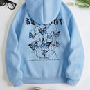 Essnce sudadera con capucha de manga larga de ajuste regular para mujer con estampado grafico de lema de mariposa y relampago para otono/invierno