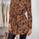 Clasi Camisa con estampado floral de manga enrollada con boton con cinturon