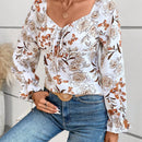 VCAY Blusa con estampado floral escote corazon de manga amplia con nudo delantero