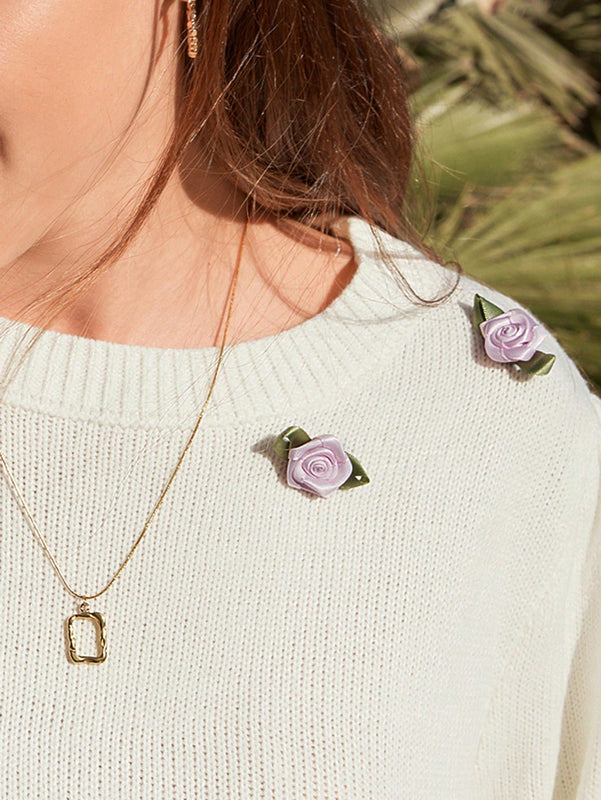 Frenchy Sueter De Manga Abullonada Y Detalles Florales En 3d Para Mujer