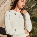 Frenchy Sueter De Manga Abullonada Y Detalles Florales En 3d Para Mujer