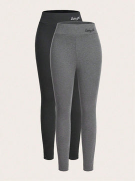 Essnce 2 piezas Pantalones con estampado de letra de cintura ancha