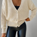 Cardigan casual de un solo botonadura de mangas largas y hombros caidos de unicolor para mujer, otono/invierno