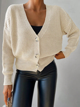 Cardigan casual de un solo botonadura de mangas largas y hombros caidos de unicolor para mujer, otono/invierno