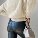 Cardigan casual de un solo botonadura de mangas largas y hombros caidos de unicolor para mujer, otono/invierno