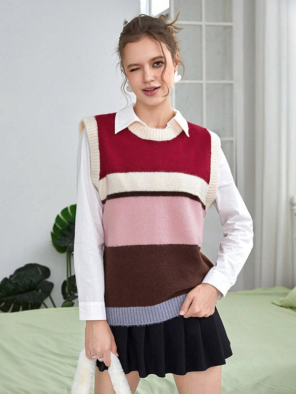 EZwear Chaleco de punto de color combinado sin camisa