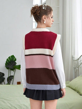 EZwear Chaleco de punto de color combinado sin camisa