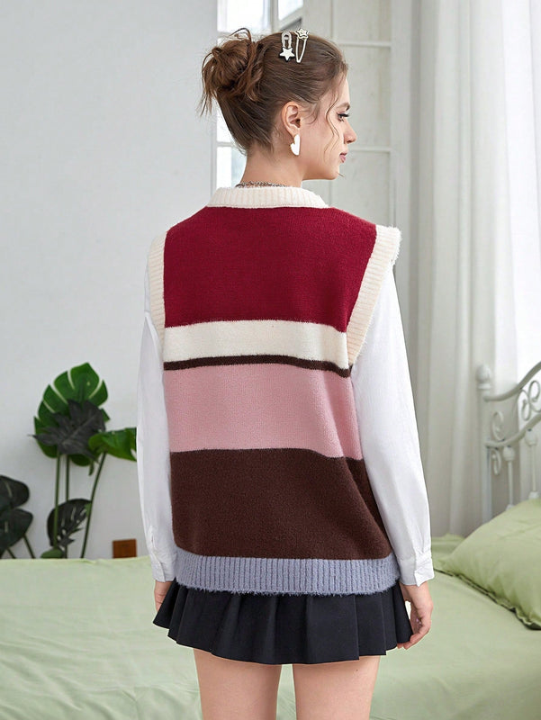 EZwear Chaleco de punto de color combinado sin camisa