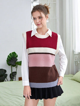 EZwear Chaleco de punto de color combinado sin camisa