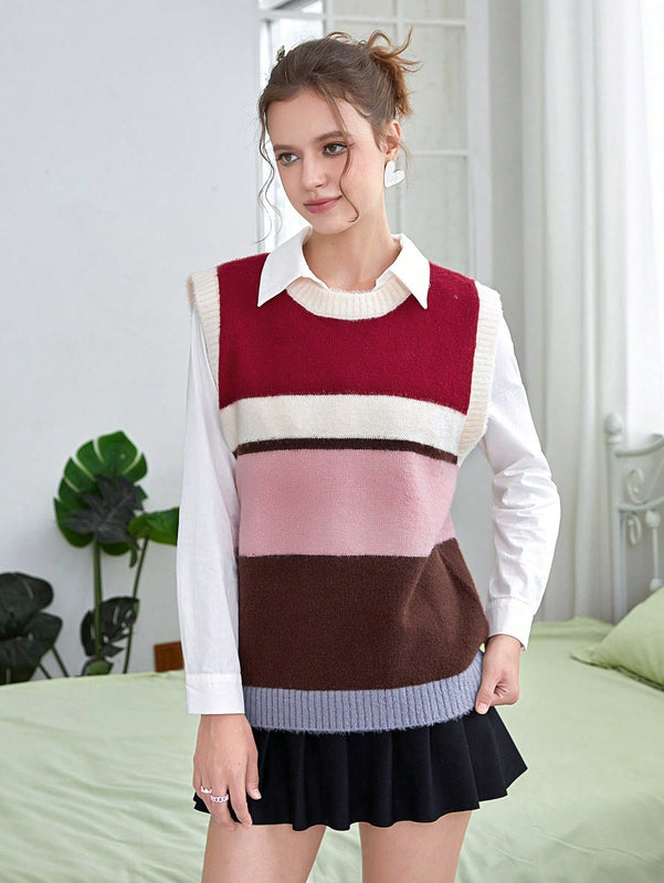 EZwear Chaleco de punto de color combinado sin camisa
