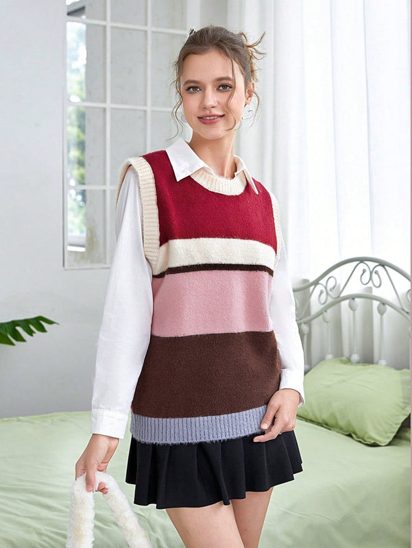 EZwear Chaleco de punto de color combinado sin camisa