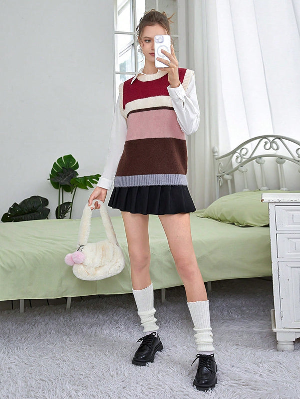 EZwear Chaleco de punto de color combinado sin camisa