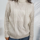 EZwear Jersey cuello alto tejido de cable de hombros caidos