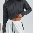 EZwear Jersey crop tejido de cable de hombros caidos roto bajo