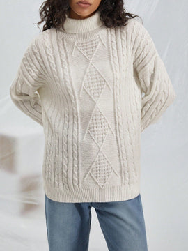 EZwear Jersey cuello alto tejido de cable de hombros caidos