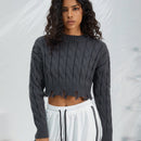 EZwear Jersey crop tejido de cable de hombros caidos roto bajo