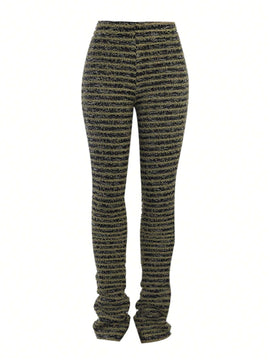 Pantalones De Punto De Rayas Sexys De Cintura Alta Ajustados, Pantalones Casuales De Moda Europeos Y Americanos De Primavera Para Mujeres Con Levantamiento De Gluteos