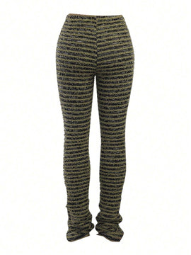 Pantalones De Punto De Rayas Sexys De Cintura Alta Ajustados, Pantalones Casuales De Moda Europeos Y Americanos De Primavera Para Mujeres Con Levantamiento De Gluteos