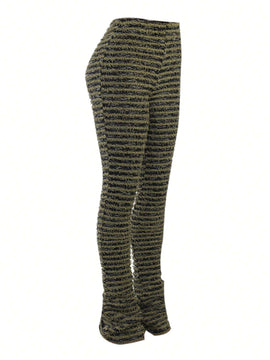 Pantalones De Punto De Rayas Sexys De Cintura Alta Ajustados, Pantalones Casuales De Moda Europeos Y Americanos De Primavera Para Mujeres Con Levantamiento De Gluteos