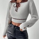 EZwear Jersey crop de cuello en contraste con cordon delantero