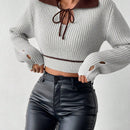 EZwear Jersey crop de cuello en contraste con cordon delantero