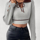 EZwear Jersey crop de cuello en contraste con cordon delantero