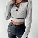 EZwear Jersey crop de cuello en contraste con cordon delantero