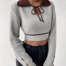 EZwear Jersey crop de cuello en contraste con cordon delantero