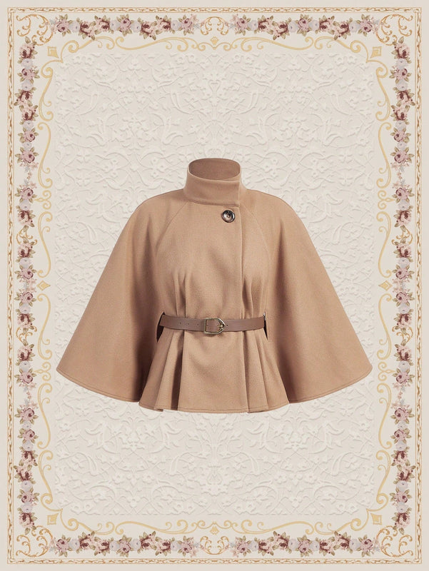 Vintamour abrigo capa elegante con cuello de pie de unicolor para mujer, para otono/invierno