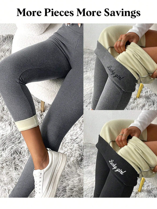 Essnce 2 piezas Pantalones con estampado de letra de cintura ancha