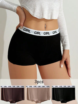 3 piezas Boyshorts de cintura con cinta con letra