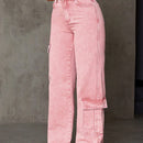Jeans De Pierna Recta Estilo Cargo Asimetrico Con Bolsillos