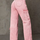 Jeans De Pierna Recta Estilo Cargo Asimetrico Con Bolsillos