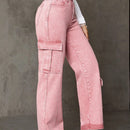 Jeans De Pierna Recta Estilo Cargo Asimetrico Con Bolsillos