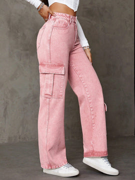 Jeans De Pierna Recta Estilo Cargo Asimetrico Con Bolsillos