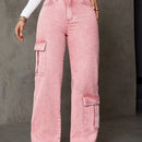 Jeans De Pierna Recta Estilo Cargo Asimetrico Con Bolsillos