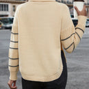 Essnce Jersey con patron de rayas cuello alto de manga raglan bajo con abertura