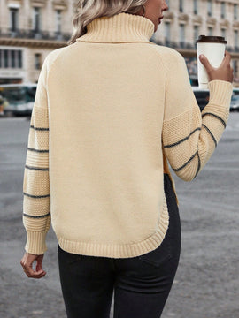 Essnce Jersey con patron de rayas cuello alto de manga raglan bajo con abertura
