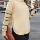 Essnce Jersey con patron de rayas cuello alto de manga raglan bajo con abertura