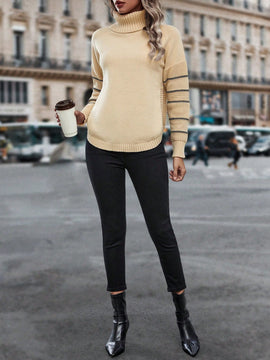Essnce Jersey con patron de rayas cuello alto de manga raglan bajo con abertura